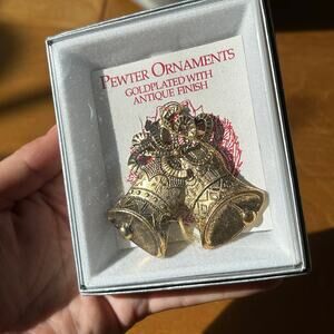 Vintage Wallace silversmith gold plated antique finish pewter bell ornament